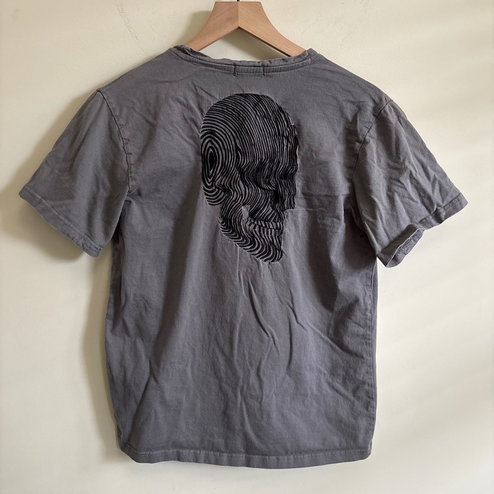 Bolongaro Trevor Mens Gray Embroidered Skull Back Graphic T-Shirt Small